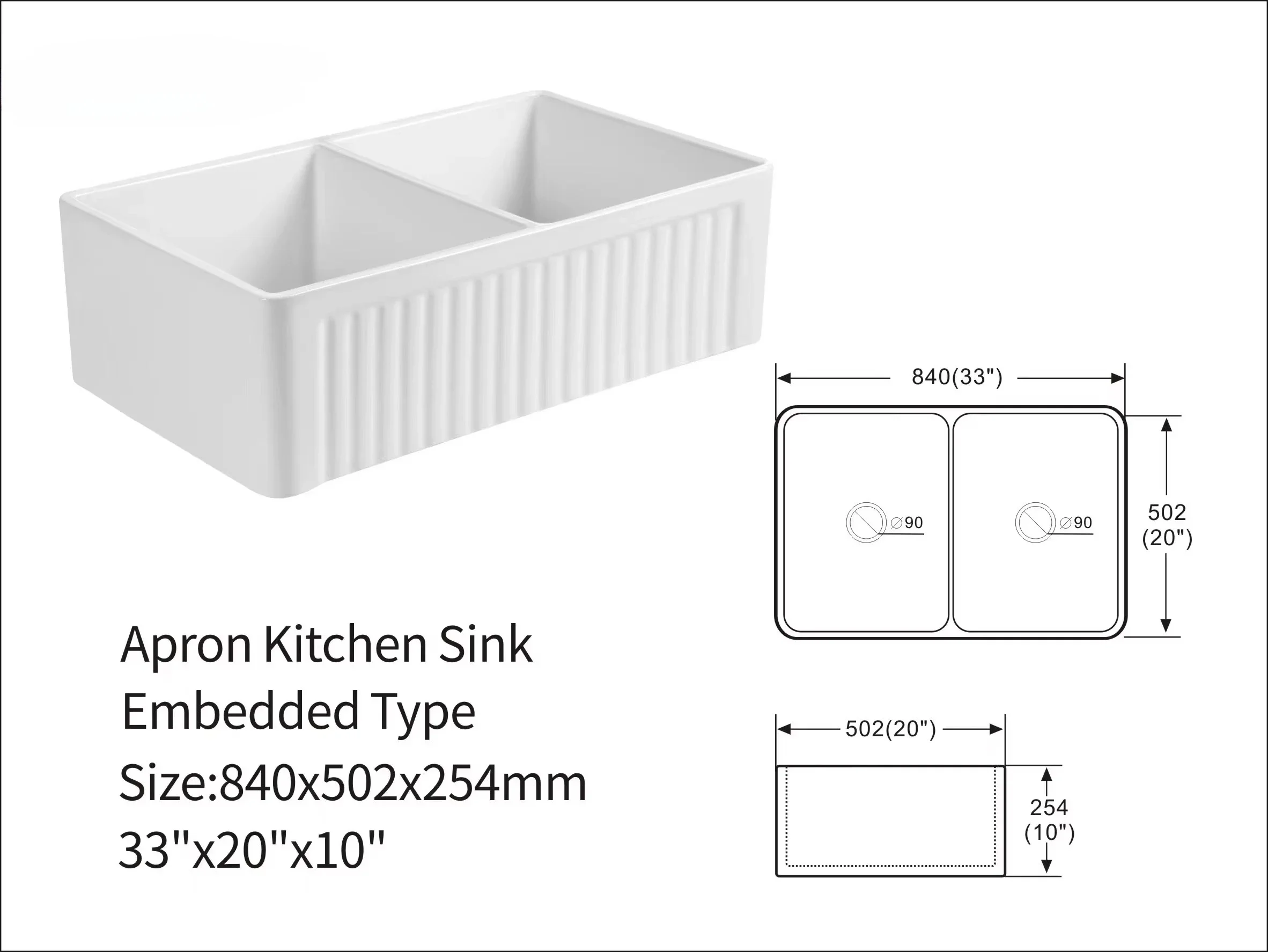 White Double Bowl Farmhouse Ceramic Kitchen Sink Apron Front Bottom Reversible Kitchen Sink