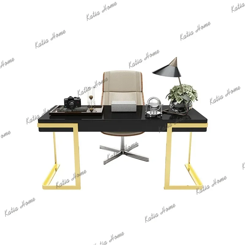 Postmodern Light Luxury Office Desks Lacquered Stainless Steel Titanium-plated Office Desks Consultation Furniture Bureau JT40O