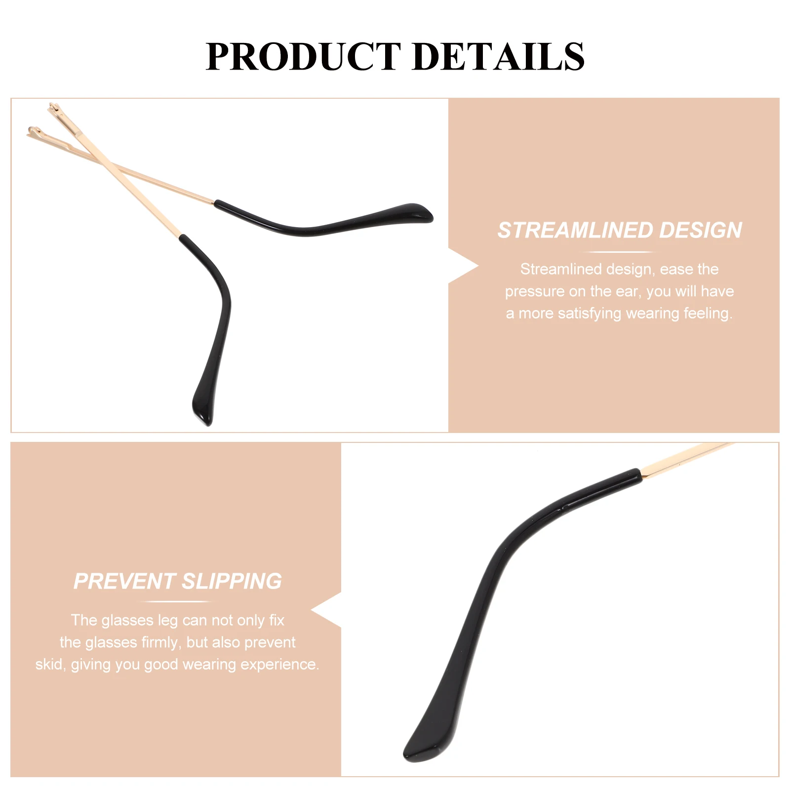 

1Pair Universal Glasses Temple Replacement Sturdy Metal Eyeglass Arm Legs Prevent Frame Breakage Secure Fit during Exercise