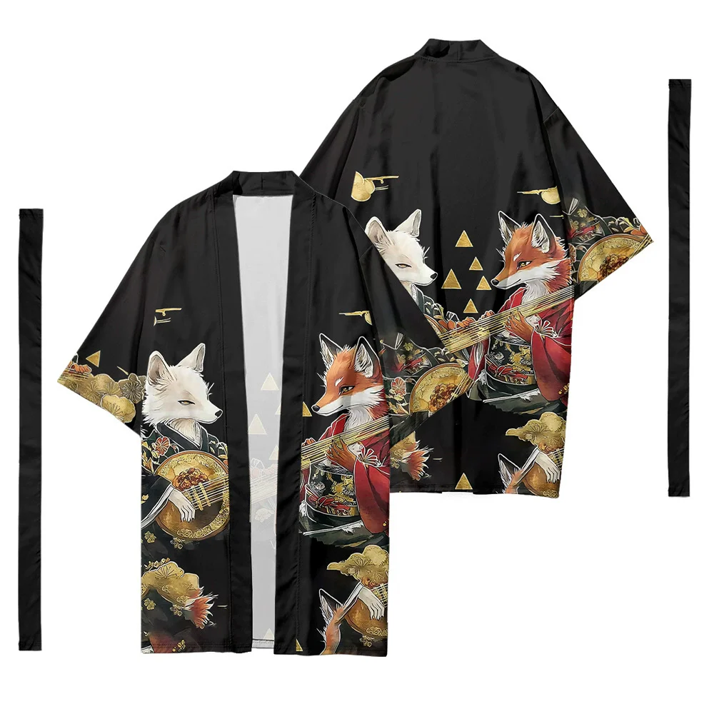 

Anime Japanese Samurai Long Kimono Men Women Dragon Print Cardigan Haori Obi Asian Cosplay Haori Clothes