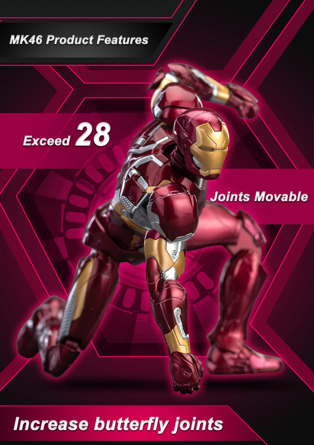 Fondjoy Anime Figure Iron Man MK46 Model Kit 1/12 Infinity Saga Ironman Mark 45 Mark 46 Assembly ABS Joint Movable Kids Toy Gift