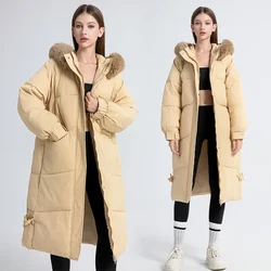 Korean 2024 Winter Women Black Pink Parka Down Cotton Long Coat Casual Pink Hooded Thick Warm Medium Length Jacket Clothing Chic