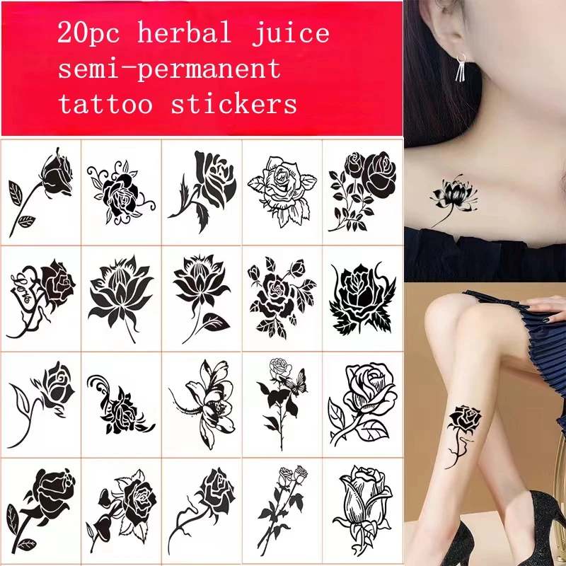 

20pc/Lot Rose Flower Herbal Juice Waterproof Temporary Tattoo Sexy Tatouage Semi Permanent Fake Tattoo Woman Tatuaze Tymczasowe