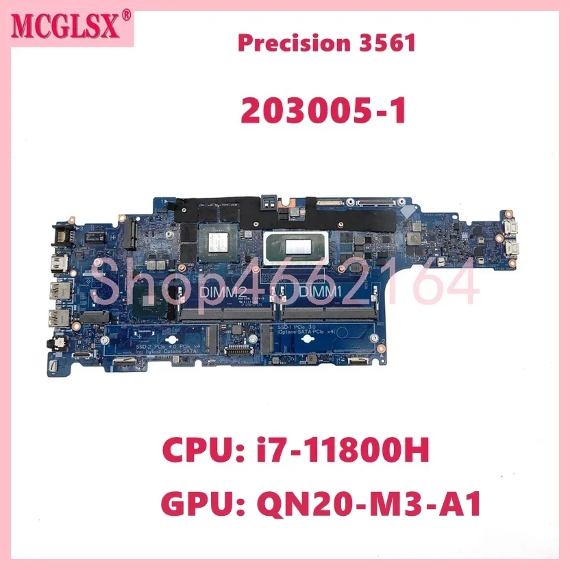 203005-1 With i7-11800H CPU V4G GPU Laptop Motherboard For Dell Precision 3561 Notebook Mainboard CN 03DC8H 100% Tested OK