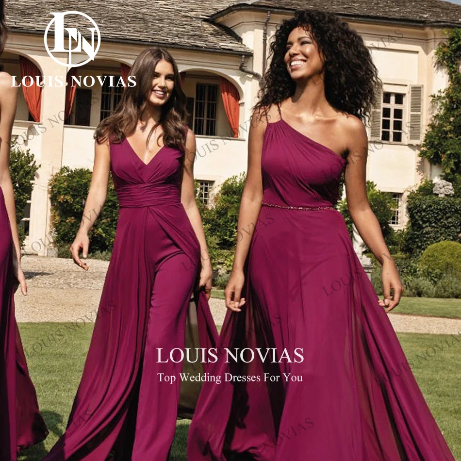 LOUIS NOVIAS-Vestidos De dama De honor sin mangas, elegantes y sexys, De gasa con un hombro descubierto, De lujo, Para fiesta