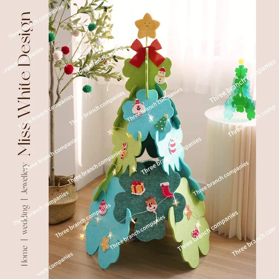 2024 New Felt Christmas Tree Flowers Decoration Fortune Tree Home Living Room DIY Ornament Luminous