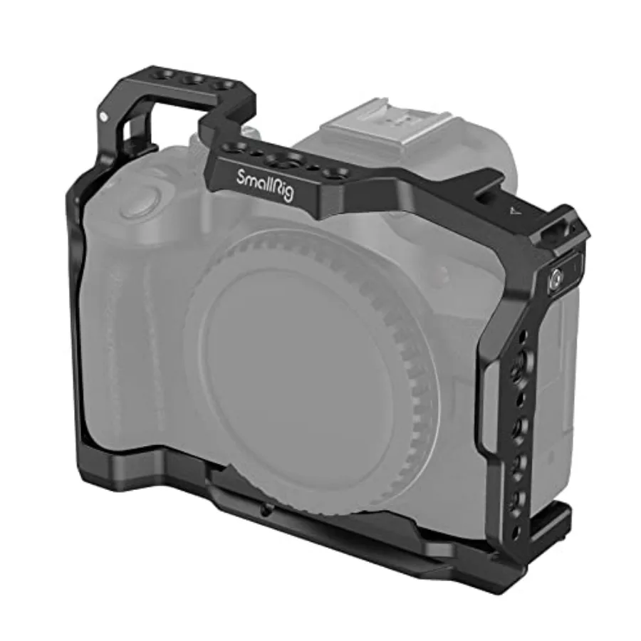 

R50 Cage for Canon R50 Camera, Aluminum Alloy with Quick Release Plate for Arca Stand, Cold Shoe, NATO Rail and Threaded Holes