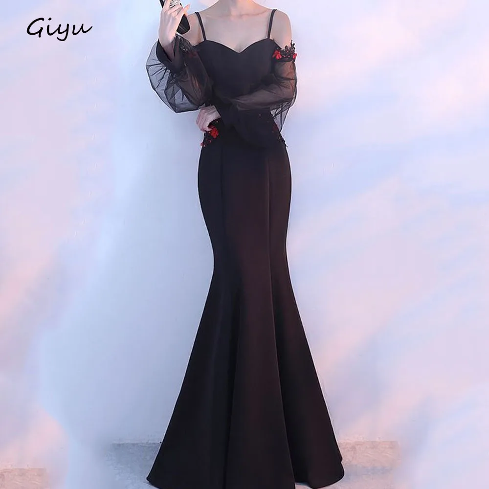 

Giyu Elegant Black Korea Wedding Dress Photoshoot 3D Followers Mermaid Trumpet Floor-length Evening Gown Dress Prom Dress