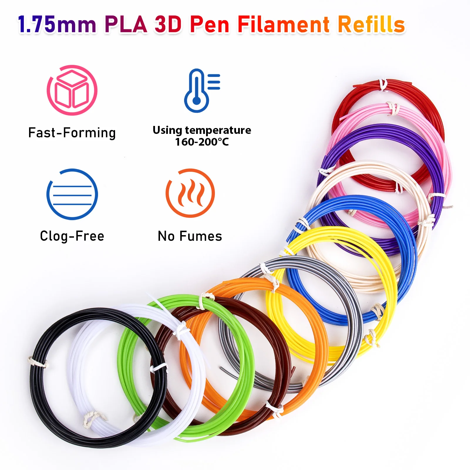 32色3Dペンフィラメント1.75mm PLA、各色10フィート(3m)、合計320フィート(96m)3Dペンフィラメントリフィル、ランダムカラー