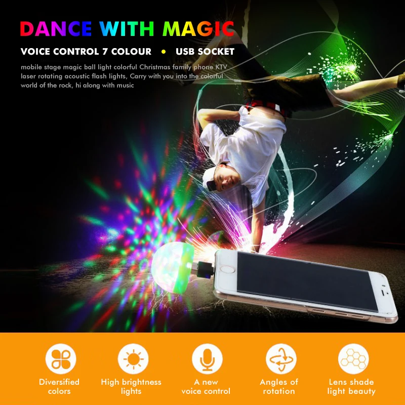Mini USB Light DJ RGB Mini Colorful Music Sound Light USB Apple Android Phone Disco Light Family Party Ball Atmosphere Lamp