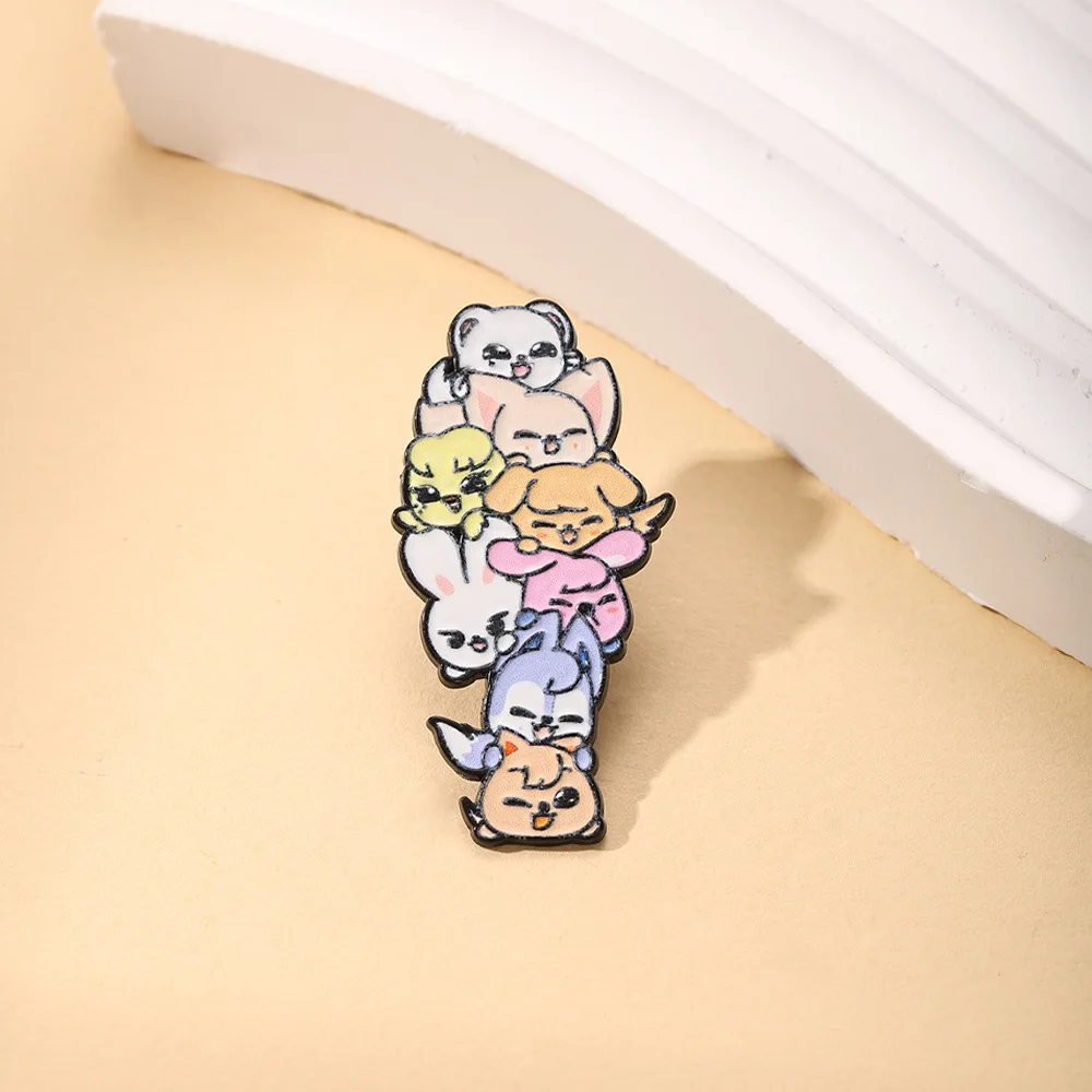 Cute Stacked Animal Enamel Pin Kawaii Cat Dog Rabbit Brooch Metal Badge Decor for Backpack Jacket Student Accessory Holiday Gift