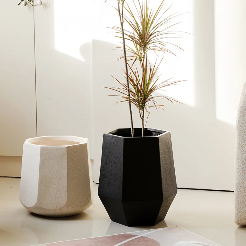 Hexagonal magnesium mud cement flower pot Nordic simple indoor balcony Outdoor living room Green plant pot Self-priming water