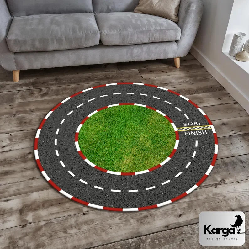 City Road Map Round Rug – Soft Non-Slip Machine Washable Retro Mat for Living Room & Home Decor