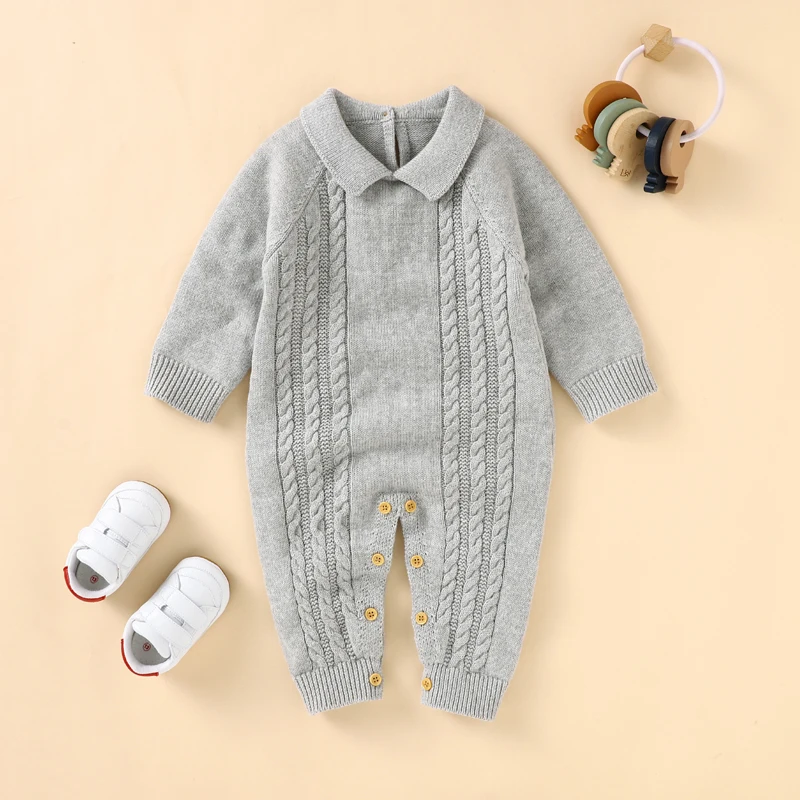 Baby Rompers Cotton Knitted Newborn Girls Boys Jumpsuit Outfits Long Sleeve Autumn Onesie Infant Toddler Clothing Solid Playsuit