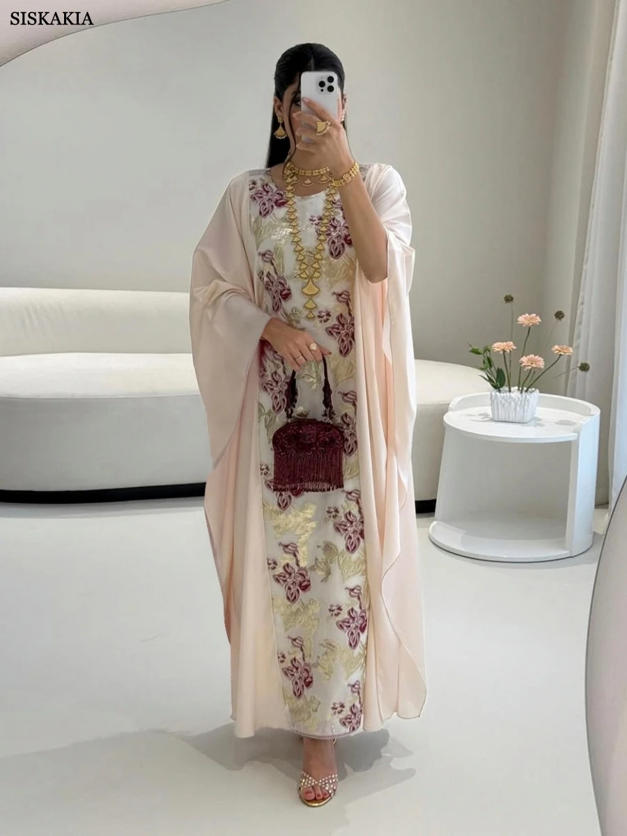 Luksusowa żakardowa damska suknia wieczorowa 	 Dubaj Batwing Sleeve Gold Stamping Abayas Kaftan 2025