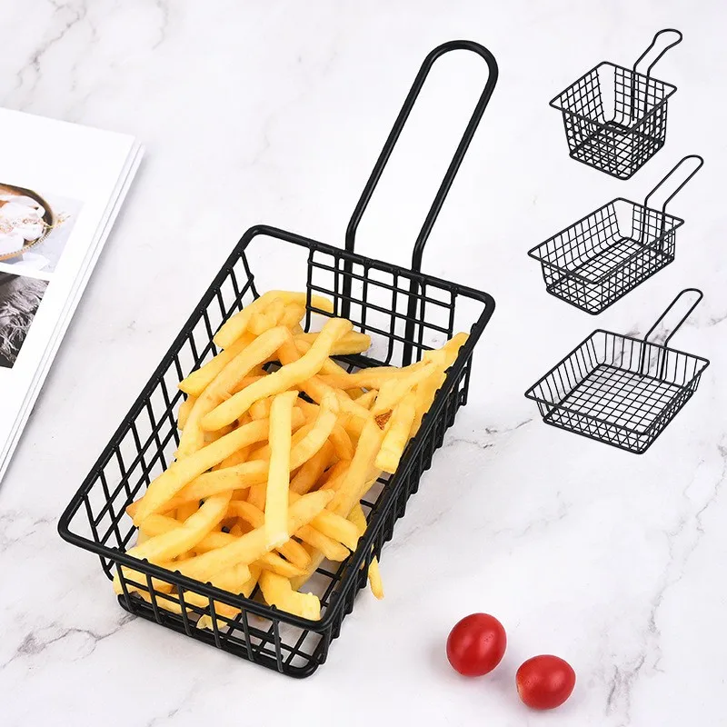 French Fries Basket Food Bucket Net Encrypt Colander Strainer Shaped Frying Stainless Steel Meshed Container Tableware