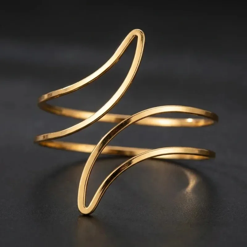 Hollow Moon Shaped Adjustable Upper Armlet Minimalist Open Arm Cuff Versatile Fashion Statement Jewelry for Women Holiday Wear