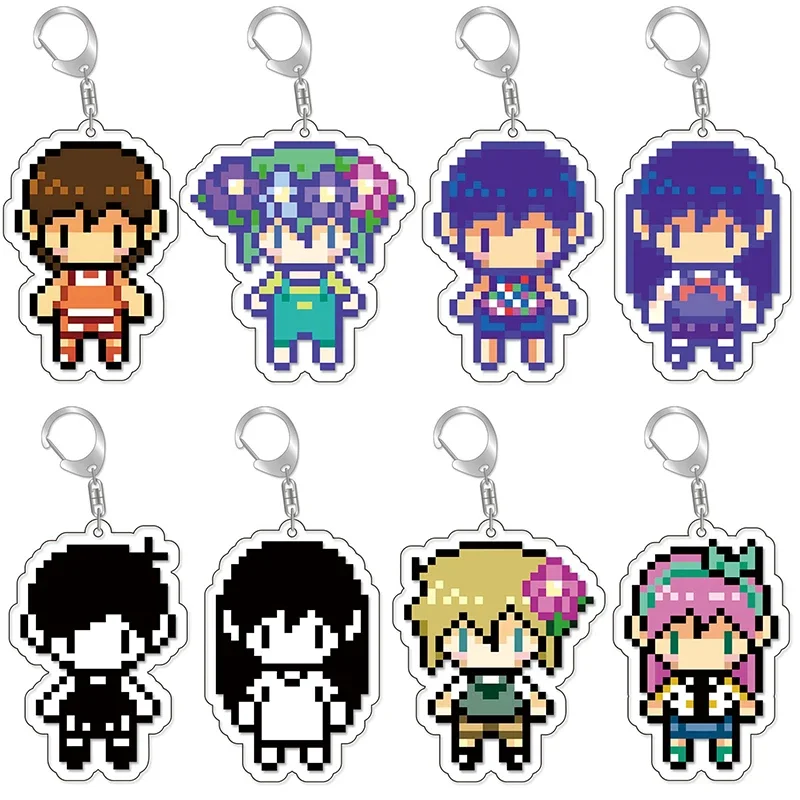 Cartoon Game Omori Keychain Pixel Figure Fun Creative Basil Kel Sunny Pendant Key Ring Chain Car Bag Accessories Jewelry Gift