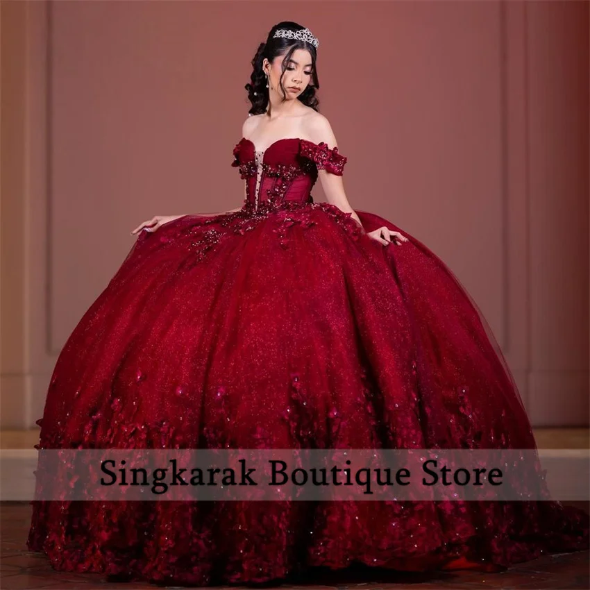 

Red Princess Quinceanera Dresses Beading Crystal Butterfly Appliques Corset Sweet 16 Dress Ball Gown Vestidos 15 Customized