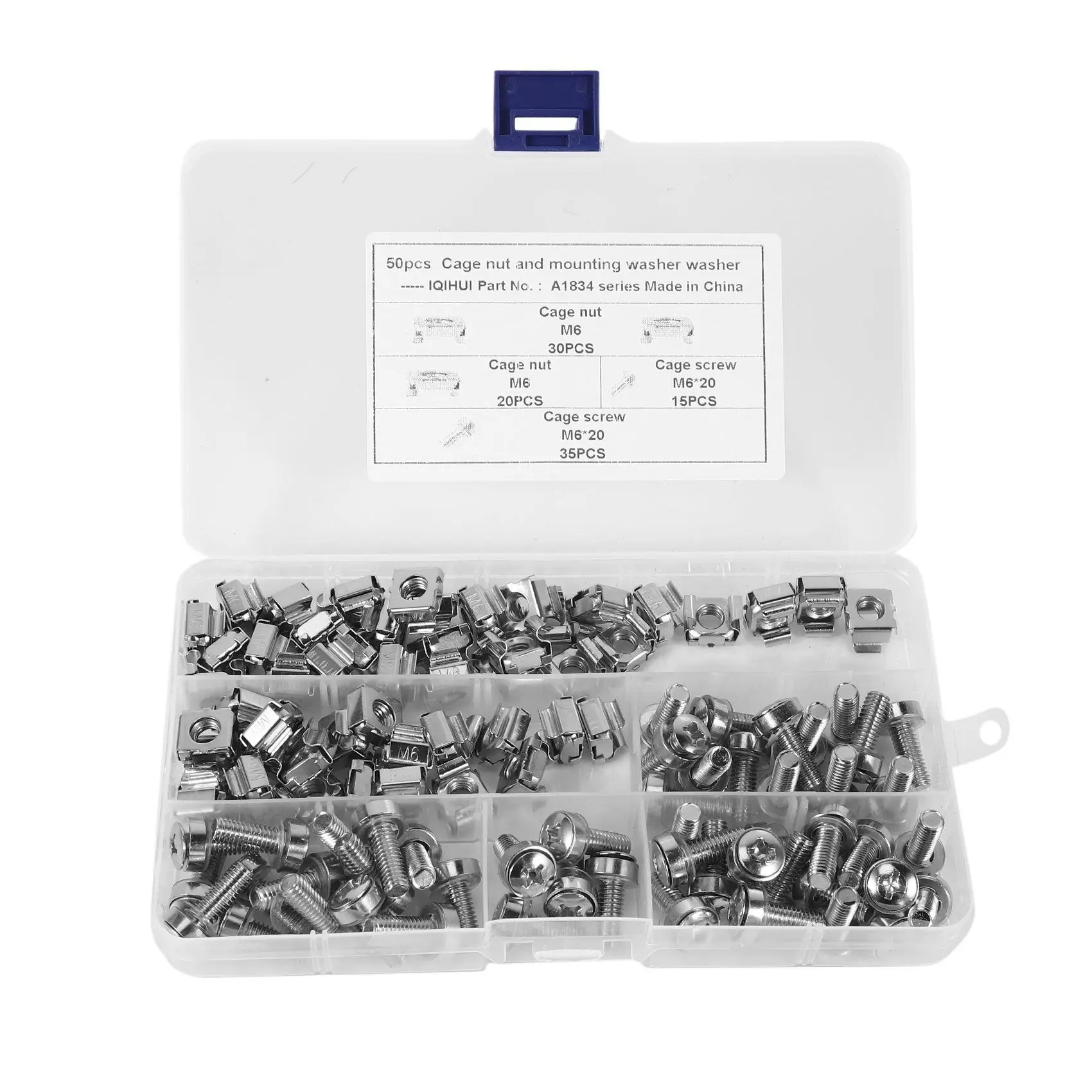 

AA21-100 Sets M6 Square Hole Hardware Cage Nuts&Mounting Screws Washers For Server Rack And Cabinet(M6 X 20Mm)
