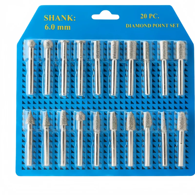 

20pcs 6mm Shank Diamond Grinding Burr Diamond grinding needle jade jadeite glass and steel polishing