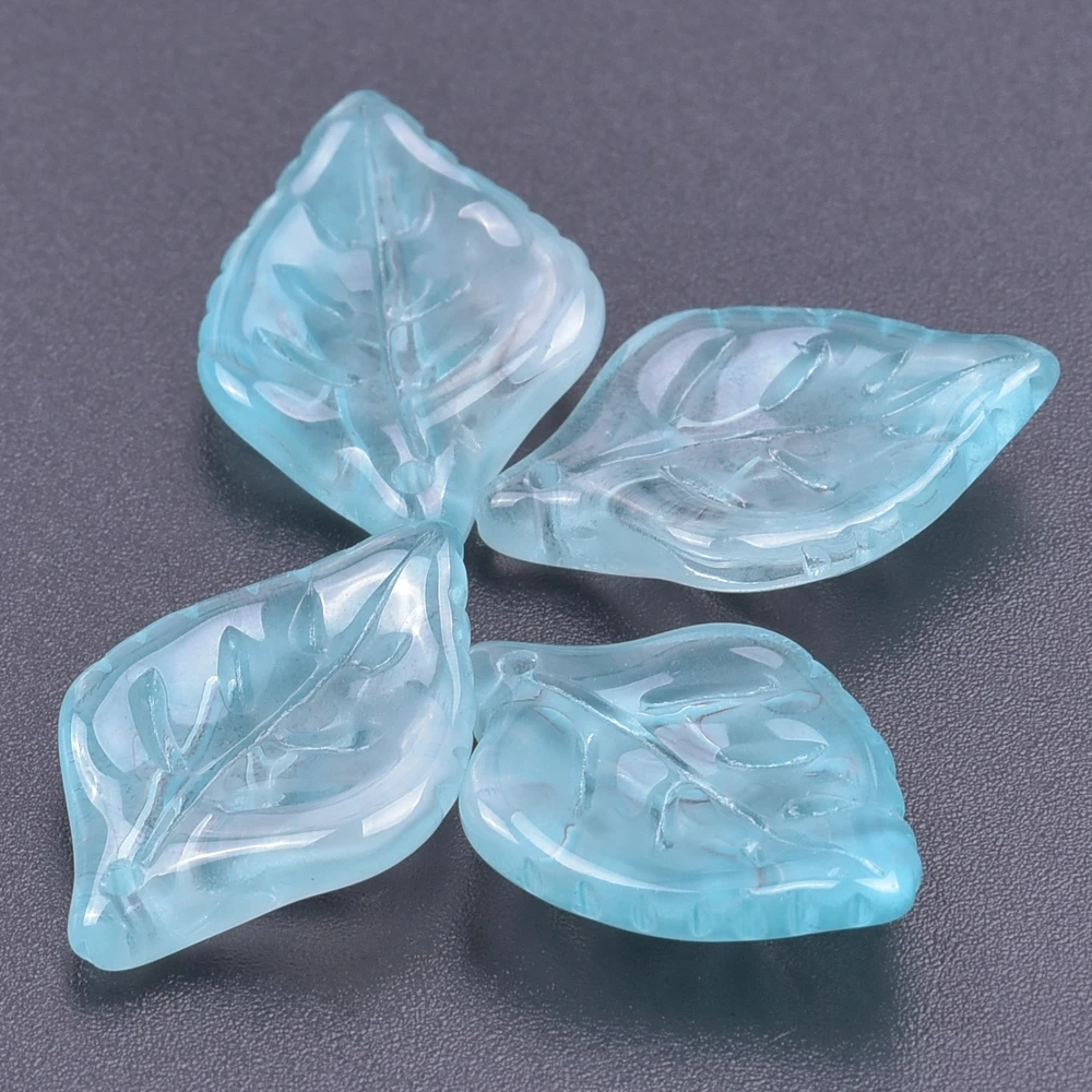 30/50PCS Mini Glass Leaf Beads Transparent Dark Green Leaf Loose Beads For Jewelry Making DIY Handmade Earrings Accessories Bulk
