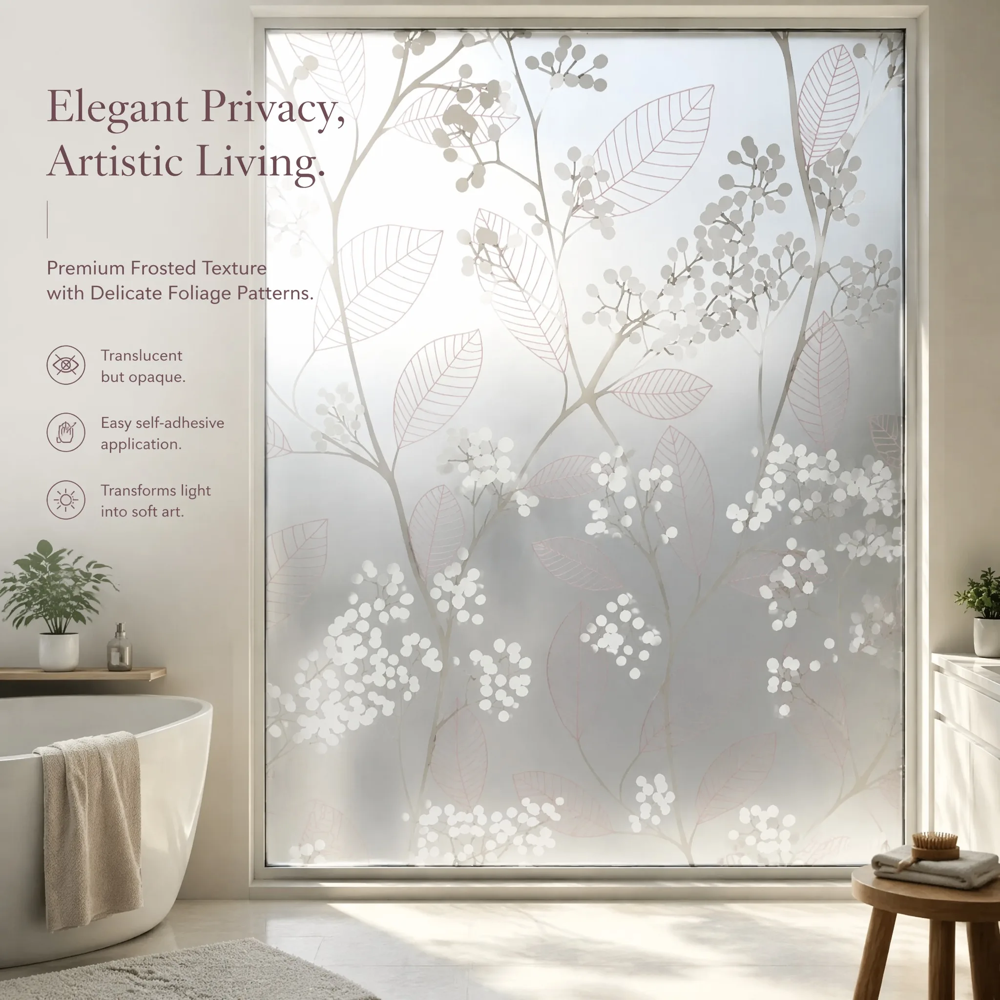 Window Insulation Film - Grey Berry Leaf Gradient Frosted Privacy