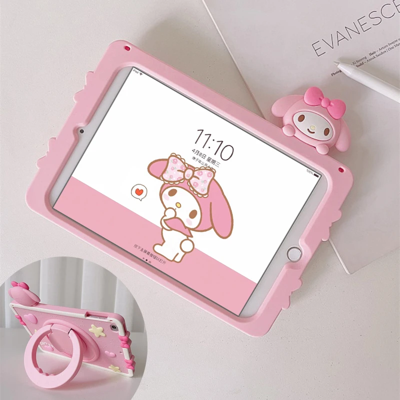 Cute Cinnamoroll Ipad Protective Case Sanrioed Anime Kuromi Silica Gel Ipad Desktop Stand Protective Case Rotatable Anti Drop