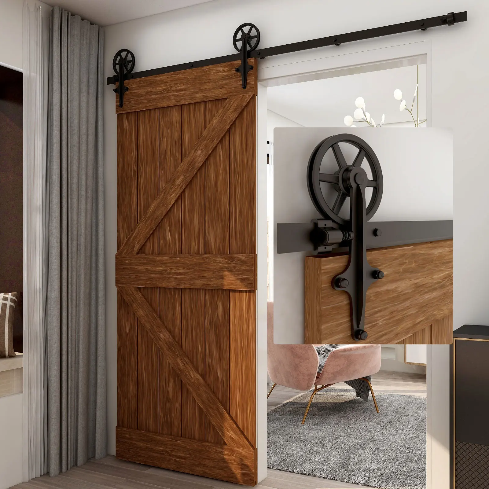 Imagem -02 - Ccjh-black Sliding Barn Wood Door Rollers Kit Hanger com Acessórios sem Trilho sem Portas Pode Ser Customed Pcs