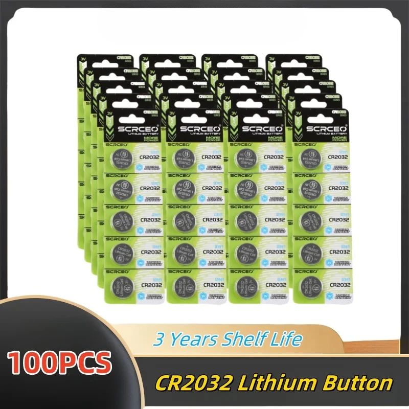 100PCS CR2032 High-Capacity Lithium Button CR 2032 Battery Compatible with AirTag Key FOBs calculators Coin counters Watches etc