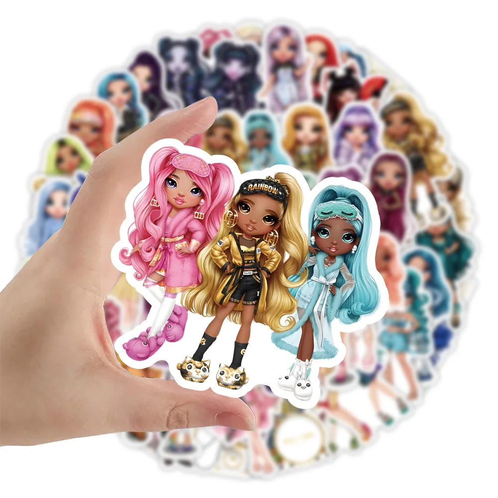 50Pcs Cartoon Rainbow Doll Stickers Decals for Laptop Luggage Guitar Skateboard Car Stickers Kids Toy