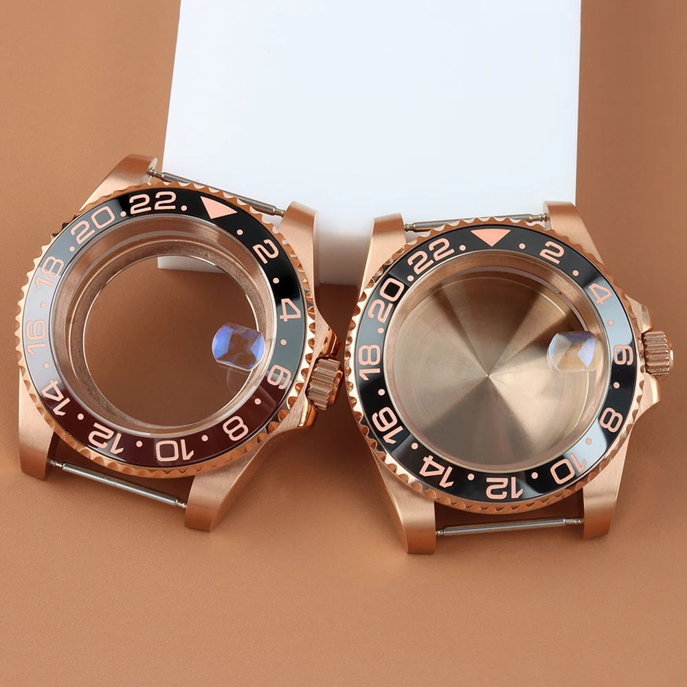 Rose Gold Stainless Steel 40MM NH35 Watch Case For GMT Yacht-master NH34 NH35 NH36 NH38 Movement 28.5mm Dial Sapphire Glass Case