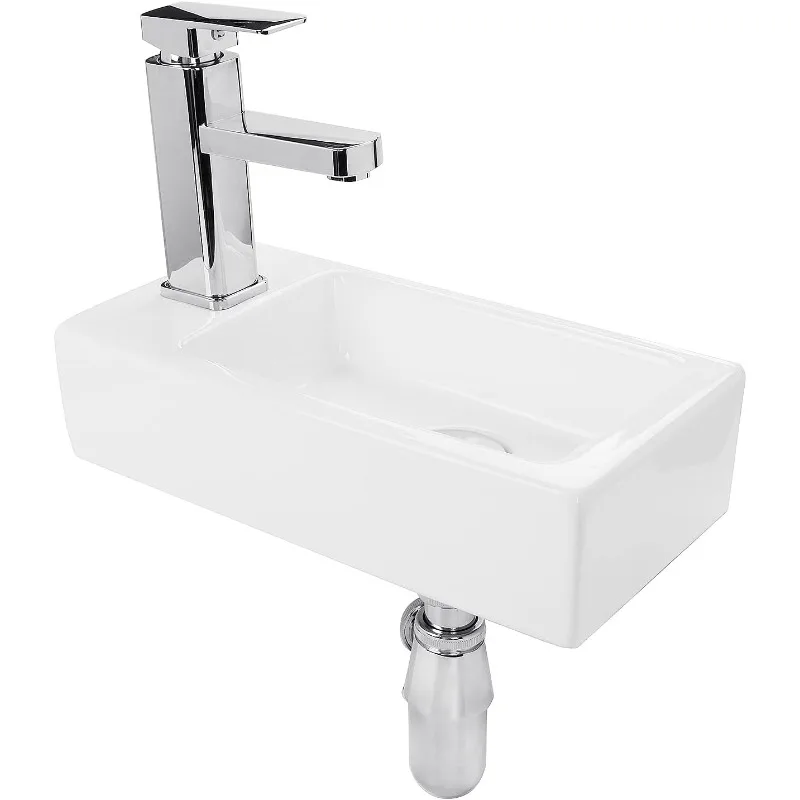 Rectangle Small Bathroom Sink,Ceramic Liberty Wall Mount Sink,Classic Look and Save Space,Right/Left Hand (Left Hand)