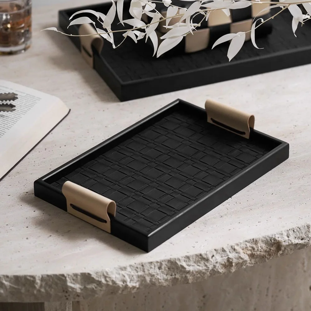 OEM 우아한 데스크탑 수납 트레이 인조 가죽 화장대 정리함 향수 보관함 장식용 수납 트레이
