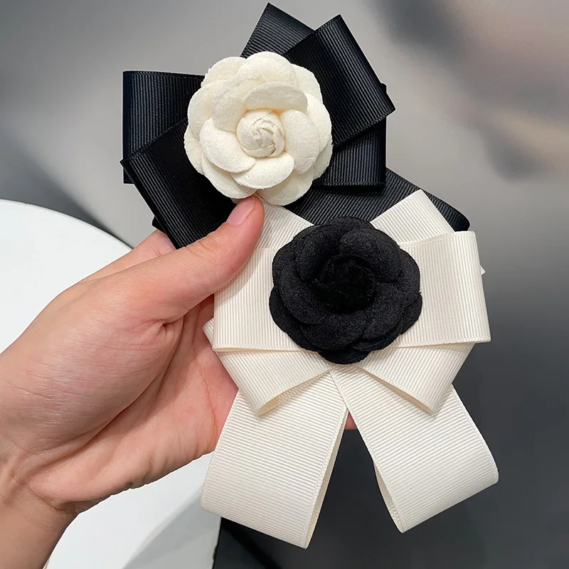 

Korean Camellia Shirt Bow Tie Brooch Corsage Hair-Clip High-end Versatile Accessories Gift Women's Handmade Bowtie Collar Flower