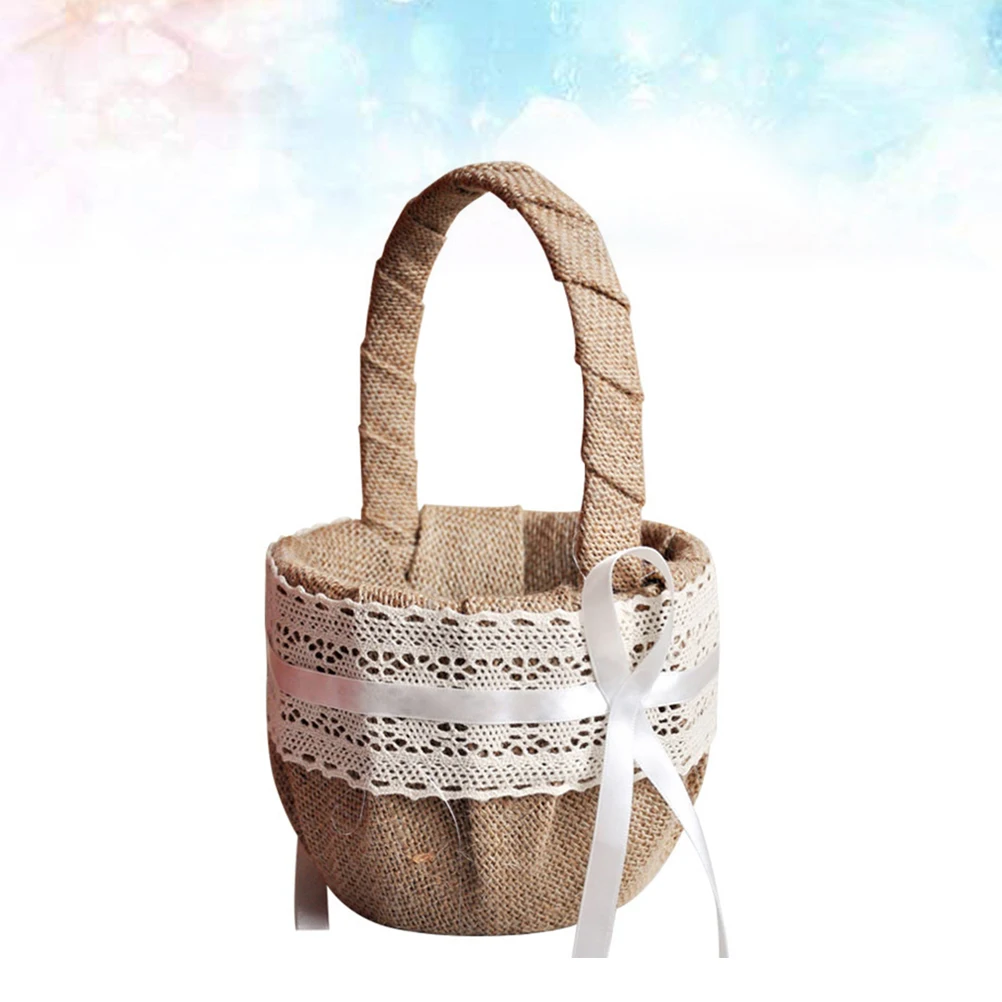 

2pcs Lace Flower Baskets Wedding Baskert For Wedding Elegant Ribbon Bowknot Flowers Petals Candies Storage