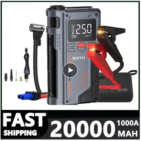 4 in 1 Car Jump Starter Air Pump 150PSI Air Compressor USB Rechargeable 20000mAh Jump Starter Device Bicycle Car Tire Inflator