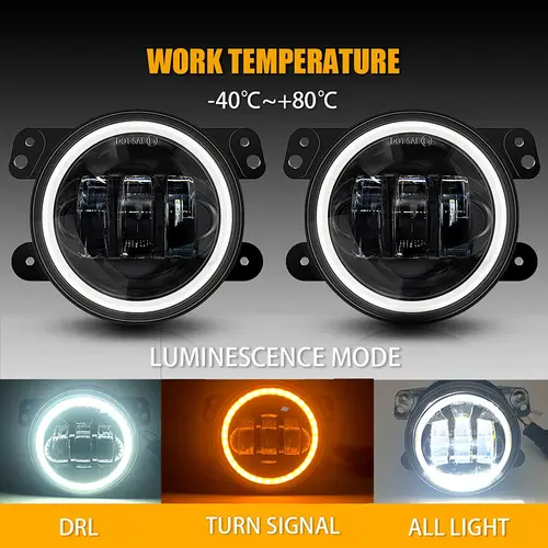 Imagen 2 del producto Luces antiniebla LED de 4 pulgadas, luz redonda de conducción de coche con anillo de Halo ámbar blanco, lámparas antiniebla DRL todoterreno para Jeep Wrangler JK TJ Dodge