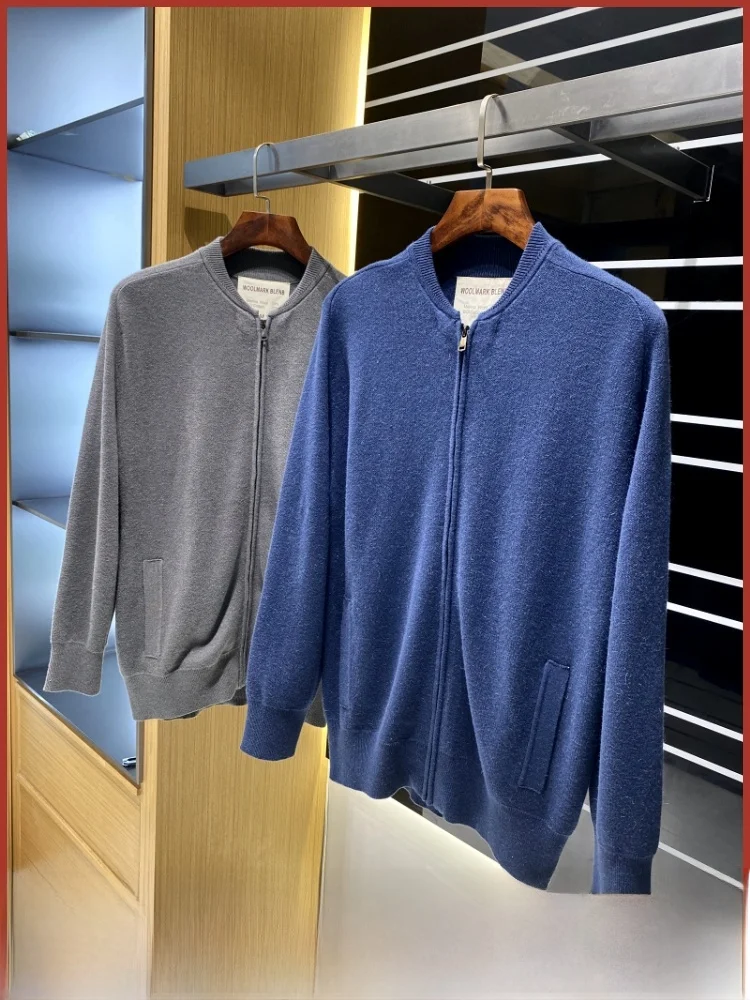 

Высококачественный вязаный кардиган на молнии, свитер из 70% хлопка, 30% шерсти, мужской весенне-осенний длинный свек, круглый Ne Pure Color Faion