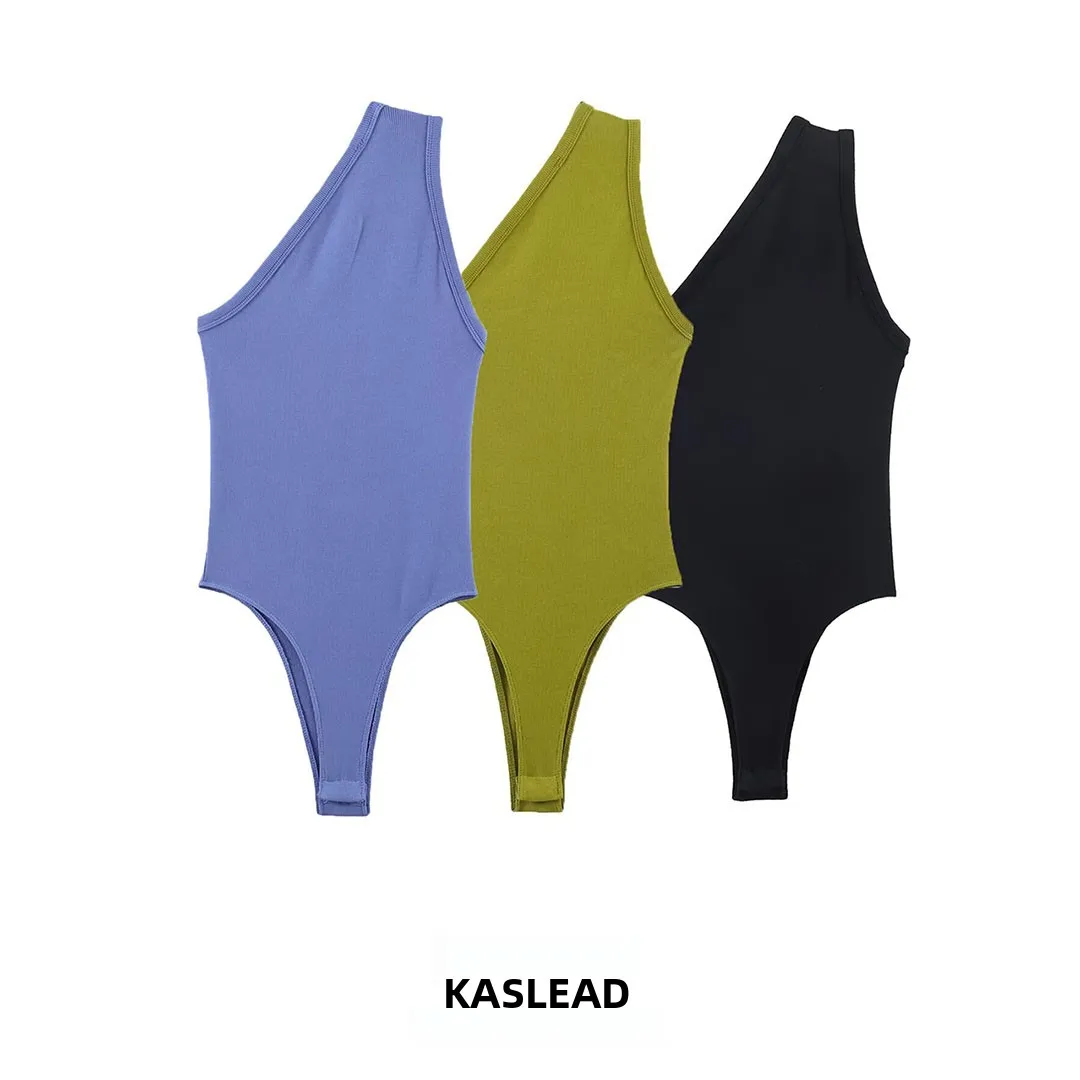 

KASLEAD New Asymmetric Simple Women's Romper High Waist Straight Leg Short Pants Commute Style Polyester Fiber Spring 2026