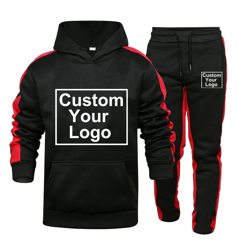 Logo personalizzato set casual da uomo alla moda set da jogging per sport all'aria aperta felpa con cappuccio + pantaloni sportivi set di abbigliamento sportivo