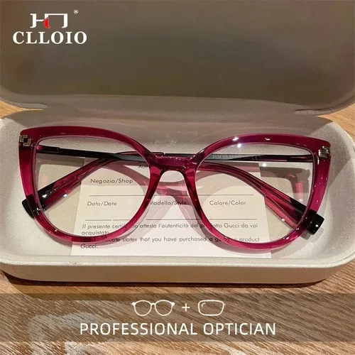 Imagen 2 del producto CLLOIO nueva moda mujer ojo de gato Anti rayos azules gafas de lectura alta calidad antirreflectante miopía gafas ópticas graduadas