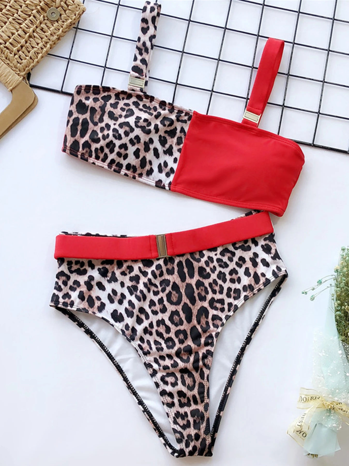 2024 New Sexy High Waist Bikini Set Buckle Swimwear Women Swimsuit Female Two Pieces Bathing Suit Beachwear Swimming Suit Bather