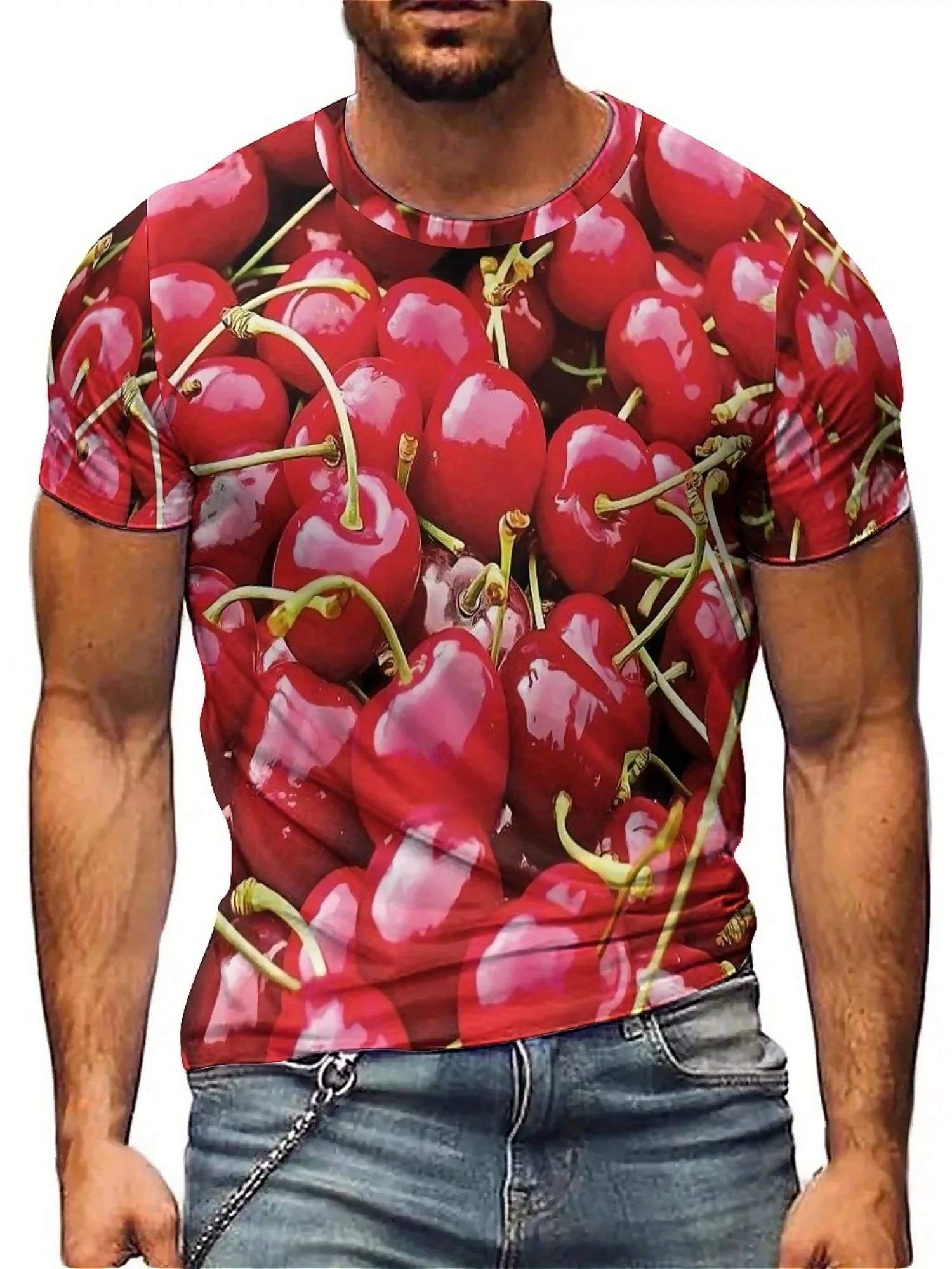 

Men's 3D Print Geometric Abstract Art T-Shirt - Vibrant Red Cherry Design, High-Quality Polyester, Loose Fit Casual Streetwear