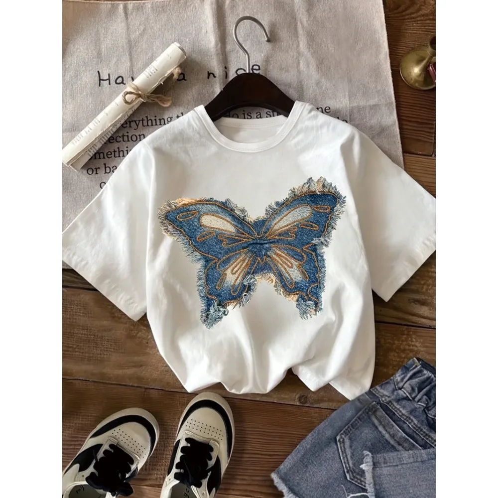 Summer children's T-shirt loose comfortable soft skin friendly breathable fashionable versatile bow print short sleeved top