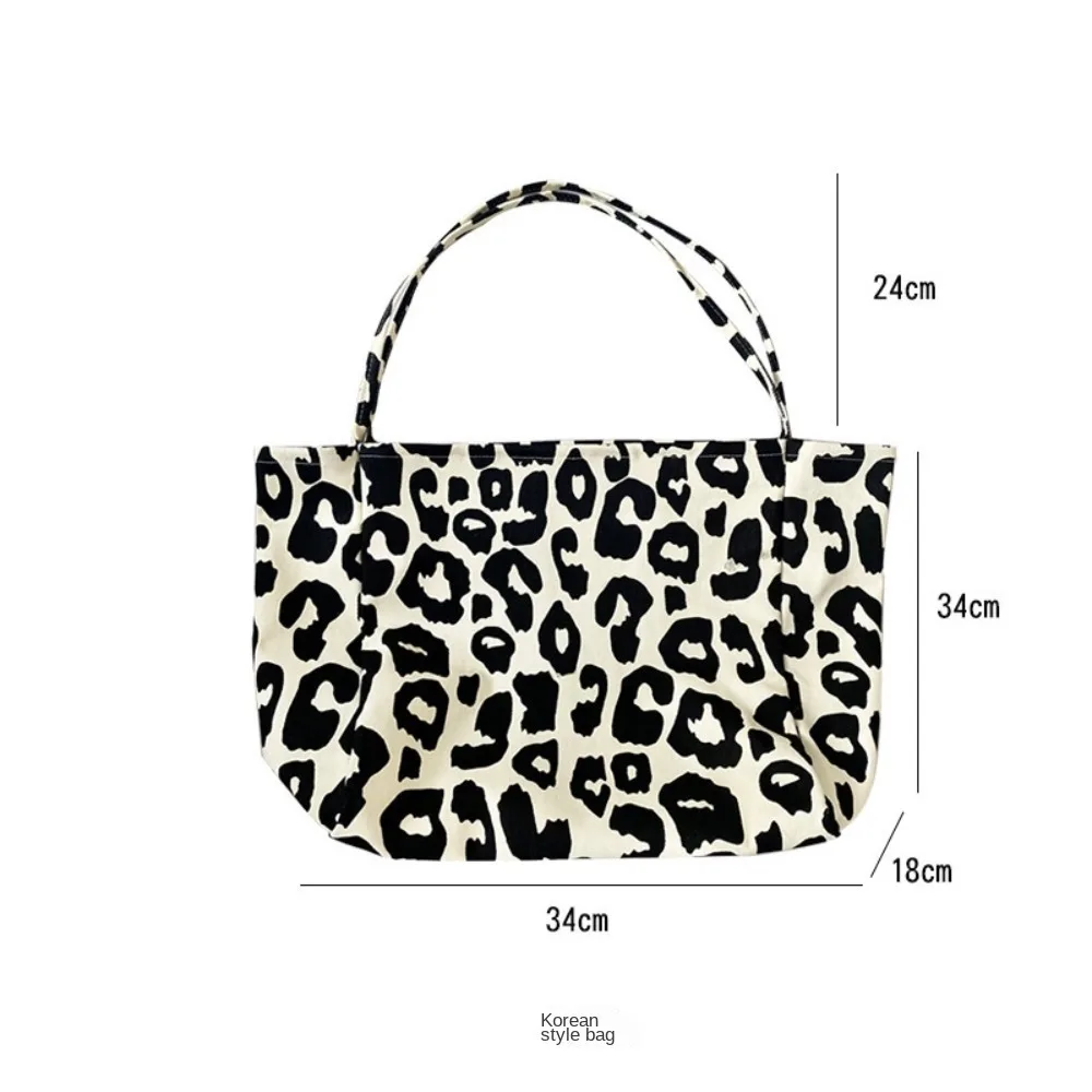 Leopard Print Canvas Bag para mulheres, grande capacidade, saco cosmético