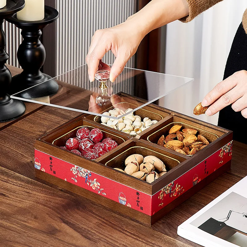 

Suitable for Solid wood fruit plate living room home wedding housewarming coffee table high-end light luxury dried fruit snack b