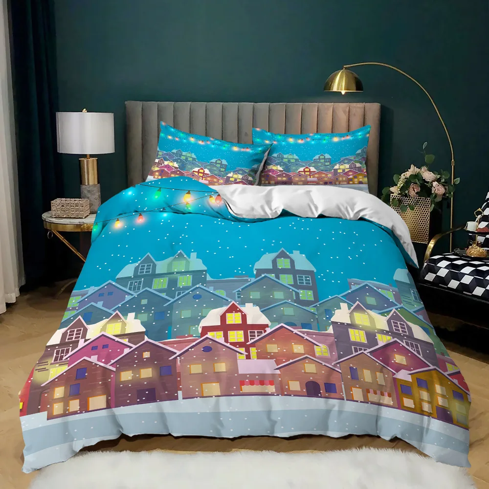 

Fairy Tale Town Duvet Cover Beautiful Cartoon Building Fairy Tale Town Twin Bedding Set Microfiber Queen King Size Quilt Cover