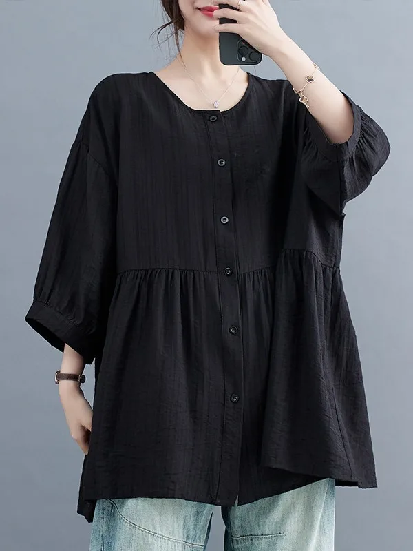 

plus Size Women's irt Summer New Korean Sle ort Sve Belly Covering Slimming Top Unique Design Sense Loose Fit round ...