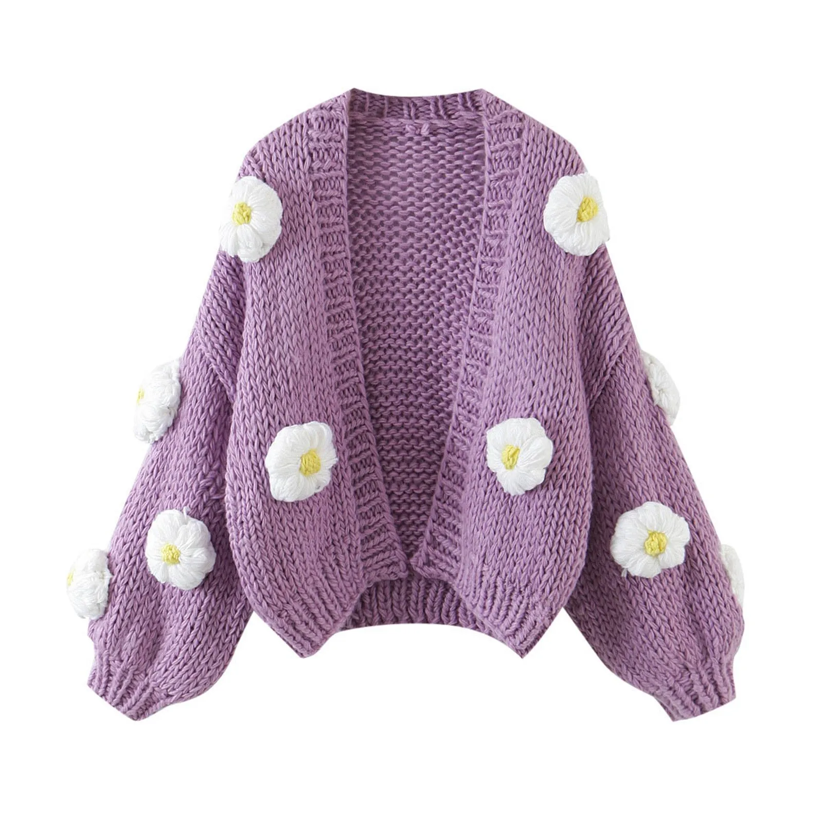 Fashion Vintage Cardigans Sweater Sweet Color Floral Knitted Sweaters for Women Long Sleeve Single Button Knitting Sweater